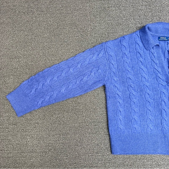 POLO Ralph Lauren Cable-Knit Wool-Cashmere Polo Sweater in Sapphire Heather - Picture 2 of 14